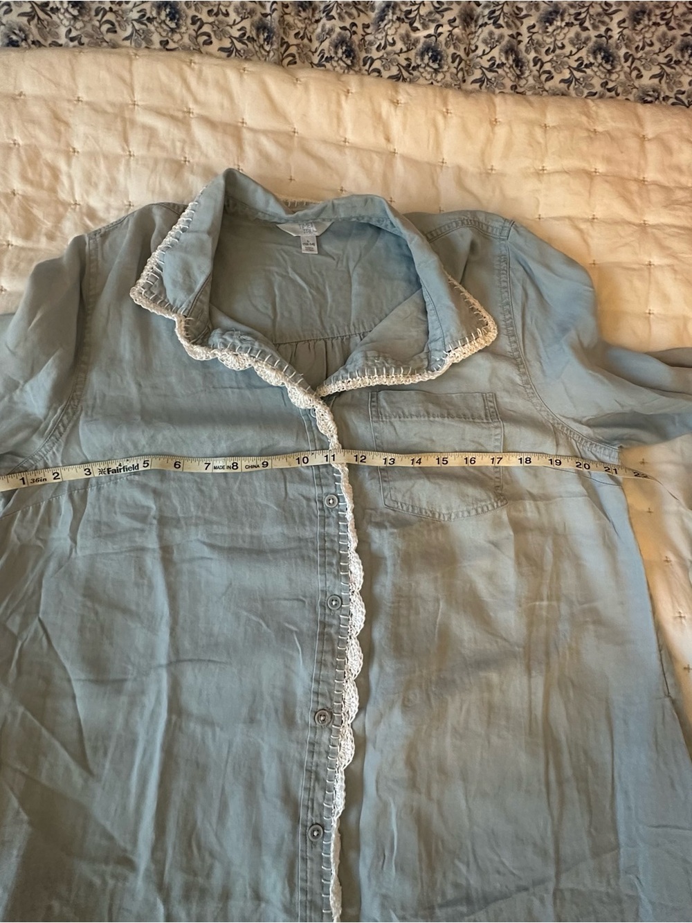 Time and Tru Light Blue Chambray Dress with Hand Crochet-Trim upcycled - Picture 6 of 7